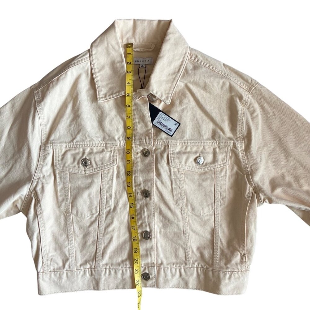 NWTGianni Bini Womens Cropped Denim Jacket M Bone Beige Cotton Button-Up READ - Picture 10 of 16